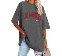 Dresswel Women Oversized T Shirt Los Angeles California Letter Print Summer Loose Tunic Tops for Ladies Teen Girls Crew Neck Short Sleeve Casual Long Tee Shirts