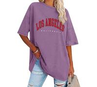 Dresswel Women Oversized T Shirt Los Angeles California Letter Print Summer Loose Tunic Tops for Ladies Teen Girls Crew Neck Short Sleeve Casual Long Tee Shirts
