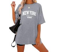 Dresswel Women Oversized T Shirt New York Letter Print Summer Loose Tops for Ladies Teen Girls Crew Neck Short Sleeve Casual Long Tee Shirts
