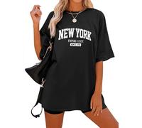 Dresswel Women Oversized T Shirt New York Letter Print Summer Loose Tops for Ladies Teen Girls Crew Neck Short Sleeve Casual Long Tee Shirts