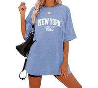 Dresswel Women Oversized T Shirt New York Letter Print Summer Loose Tops for Ladies Teen Girls Crew Neck Short Sleeve Casual Long Tee Shirts