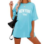 Dresswel Women Oversized T Shirt New York Letter Print Summer Loose Tops for Ladies Teen Girls Crew Neck Short Sleeve Casual Long Tee Shirts