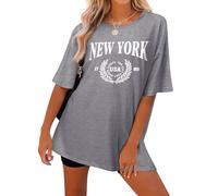 Dresswel Women Oversized T Shirt Vintage New York Letter Print Summer Loose Tops for Ladies Teen Girls Crew Neck Short Sleeve Casual Long Tee Shirts