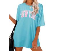Dresswel Women Oversized T Shirt Vintage New York Letter Print Summer Loose Tops for Ladies Teen Girls Crew Neck Short Sleeve Casual Long Tee Shirts