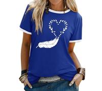 Dresswel Women Peace Dove Feather Graphic Print T-Shirt Crew Neck Short Sleeve Tee Shirts Summer Tops