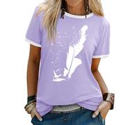 Dresswel Women Peace Dove Feather Graphic Print T-Shirt Crew Neck Short Sleeve Tee Shirts Summer Tops