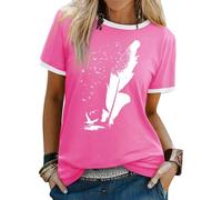 Dresswel Women Peace Dove Feather Graphic Print T-Shirt Crew Neck Short Sleeve Tee Shirts Summer Tops