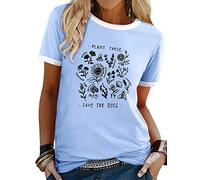 Dresswel Women Plant These Save The Bees T-Shirt Crew Neck Short Sleeve Tee Bee Top Graphic T Shirt