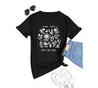 Dresswel Women Plant These Save The Bees T-Shirt Crew Neck Short Sleeve Tee Bee Top Graphic T Shirt Black