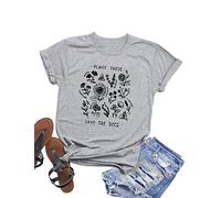 Dresswel Women Plant These Save The Bees T-Shirt Crew Neck Short Sleeve Tee Bee Top Graphic T Shirt Grey