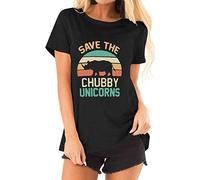 Dresswel Women Save The Chubby Unicorns T Shirt Crew Neck Short Sleeve Tee Tops Retro Graphic Shirt