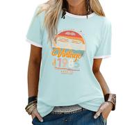 Dresswel Women Vintage 1985 T-Shirt Retro Classic 40 Years Old T Shirts 40th Birthday Gifts Crew Neck Short Sleeve Tee Tops Sky Blue