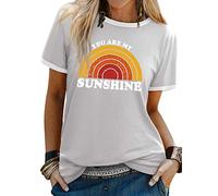 Dresswel Women You are My Sunshine T-Shirt Crew Neck Short Sleeve Summer Tops Rainbow Graphic Print Tee Shirts