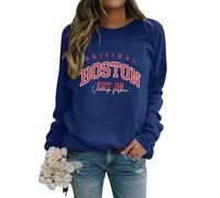 Dresswel Women's Boston Est .98 Sweatshirt Crew Neck Long Sleeve Jumper Tops Teenager Girls Vintage Pullover Blouse Streetwear