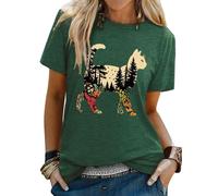 Dresswel Women's Cat T Shirts Vintage Boho Graphic Print Ladies T-Shirt