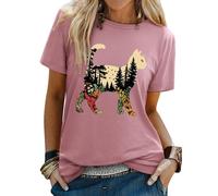 Dresswel Women's Cat T Shirts Vintage Boho Graphic Print Ladies T-Shirt