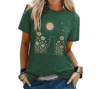 Dresswel Women's Cat T Shirts Vintage Boho Graphic Print T-Shirt Crew Neck Short Sleeve Casual Summer Tee Ladies Tops
