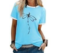 Dresswel Womens Let It Be T-Shirt Dragonfly Graphic Print Tshirts Crew Neck Short Sleeve Summer Tee Tops
