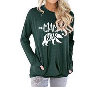 Dresswel Womens Mama Bear Jumper Crew Neck Sweatshirt Oversized Long Sleeve Tops Pullover with Pockets Dark Green