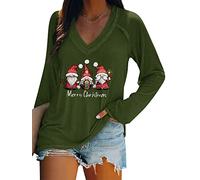 Dresswel Womens Merry Christmas Jumpers Funny Cute Gnomes Graphic Print Xmas Pullover V Neck Long Sleeve Tops Blouse