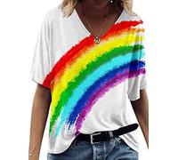 Dresswel Womens Rainbow T-Shirt Colored Flag Paw Graphic Print LGBTQ Lesbian Gay Pride Vintage V-Neck Tee Shirt Tops