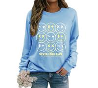 Dresswel Womens Sweatshirts Ladies Long Sleeve Pullover Tops Cotton Jumpers | Vintage Funny Smile Face Graphic Print Crewneck Casual Basic Shirts Blouse