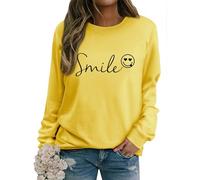 Dresswel Womens Sweatshirts Ladies Long Sleeve Pullover Tops Cotton Jumpers | Vintage Funny Smile Face Graphic Print Crewneck Casual Basic Shirts Blouse
