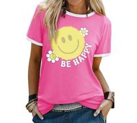 Dresswel Womens T-Shirt Cute Be Happy Funny Smile Face Graphic Print Tee Shirts Summer Tops
