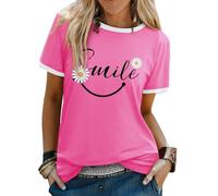 Dresswel Womens T-Shirt Cute Funny Smile Face Daisy Graphic Print Tee Shirts Summer Tops