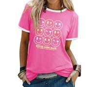 Dresswel Womens T-Shirt Give Yourself A Smile Everyday Funny Smile Face Graphic Print Tee Shirts Summer Tops