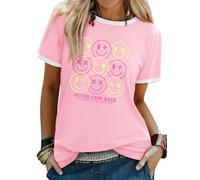 Dresswel Womens T-Shirt Give Yourself A Smile Everyday Funny Smile Face Graphic Print Tee Shirts Summer Tops