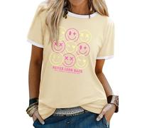 Dresswel Womens T-Shirt Give Yourself A Smile Everyday Funny Smile Face Graphic Print Tee Shirts Summer Tops