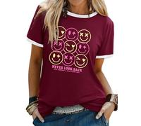 Dresswel Womens T-Shirt Give Yourself A Smile Everyday Funny Smile Face Graphic Print Tee Shirts Summer Tops