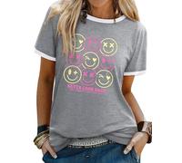 Dresswel Womens T-Shirt Give Yourself A Smile Everyday Funny Smile Face Graphic Print Tee Shirts Summer Tops