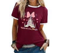 Dresswel Women's T-Shirts Believe in The Magic Fairy Castle Bowknot Graphic Print Tee Shirts Crew Neck Short Sleeve Summer Tops