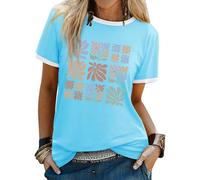 Dresswel Women's T Shirts Daisy Flower Graphic Print T-Shirt Summer Tops | Crew Neck Short Sleeve Boho Botanical Floral Tee Shirt for Garden Lovers