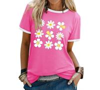 Dresswel Women's T Shirts Daisy Flower Graphic Print T-Shirt Summer Tops | Crew Neck Short Sleeve Boho Botanical Floral Tee Shirt for Garden Lovers