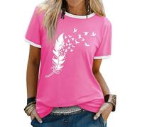 Dresswel Women's T Shirts Feather Print Crew Neck T-Shirt Summer Tops | Casual Short Sleeve Peace Dove Graphic Basic Cotton Tee Shirts