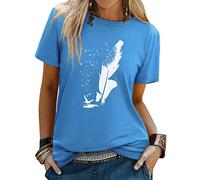 Dresswel Women's T Shirts Feather Print Crew Neck T-Shirt Summer Tops | Casual Short Sleeve Peace Dove Graphic Basic Cotton Tee Shirts