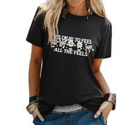 Dresswel Womens T Shirts It's Ok to Feel All The Feels Mental Health T-Shirt Daisy Graphic Print Tees Summer Tops(Black,2XL)