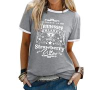 Dresswel Women's T-Shirts Whiskey Graphic Print T-Shirt Short Sleeve Crew Neck Country Music Tee Tops Ladies Summer T Shirts Gray