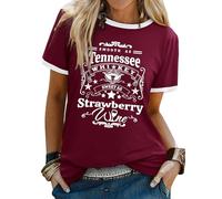 Dresswel Women's T-Shirts Whiskey Graphic Print T-Shirt Short Sleeve Crew Neck Country Music Tee Tops Ladies Summer T Shirts Wine Red