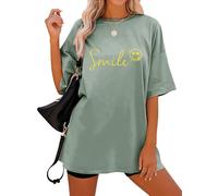 Dresswel Womens Tops Oversized T Shirts for Women Funny Smile Face Graphic Print T-Shirt Crew Neck Short Sleeve Oversize Tee Top Casual Loose Tshirts for Ladies Teen Girls