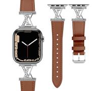 Dressy Leather Band Compatible with Apple Watch Bands Women 38/40/41/42/44/45/46/49mm Adjustable Strap Elegance Bracelet with Bling Metal Buckle for iWatch Series 10/9/8/7/6/5/4/3/2/1/SE/Ultra (Brown