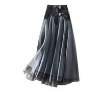 Dressy Sale of Clearance Maxi Skirts for Women UK Summer Vintage A Line Skirt Half Length Skirt Women's Yarn High Waist with Belt Long Boho Evening for Women Scottish Fancy Dress Grey