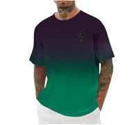 Dressy Sale of Clearance Summer Clothes for Men Men's Casual Fashionable Loose and Trendy Solid Color Gradient Round Neck Short Sleeved T Shirt Mens Fashion Plus Size Mens Tops Green