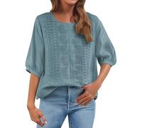 Dressy Tops for Women UK Summer Retro 3/4 Sleeve Tunic Top Loose Baggy T-Shirts Plus Size Lightweight Linen Flowy Boho Tee Blouse My Orders UK 2024 Blue