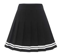 Dressystar Women Stretchy Pleated Skirt Schoolgirl Solid Skater Tennis Basic Mini Skirt Black White Stripe L