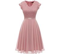 Dressystar Women's Blush Floral Lace & Chiffon Cocktail Dress, V-Neck, Knee-Length, XL, Pink