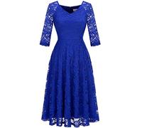 Dressystar Women's Elegant Lace Dress 3/4 Sleeve Wedding Party Midi Evening Dress Cocktail Dress Royal Blue M